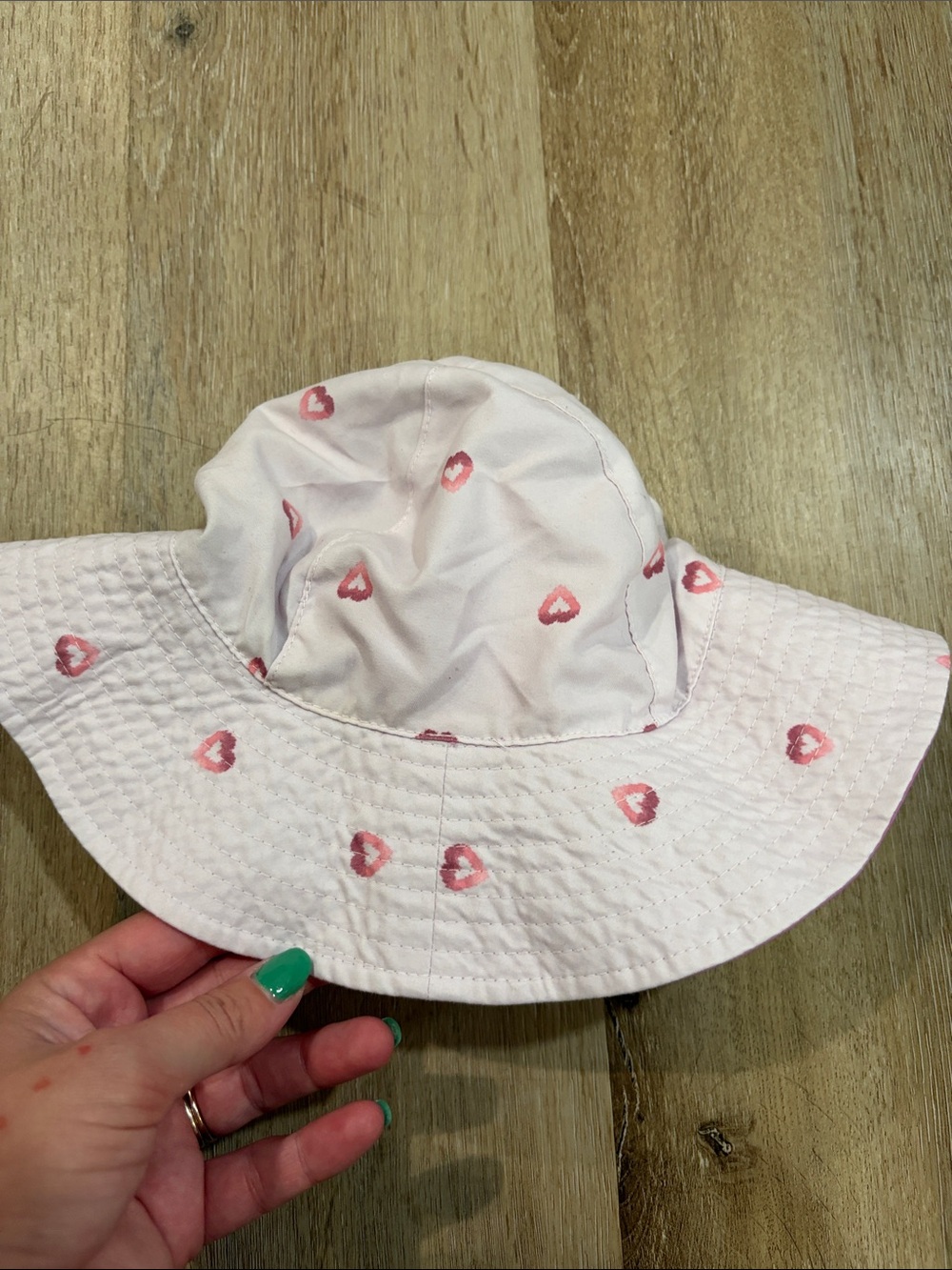 Kids Pink Heart Sun Hat - reversible 0-9 month
